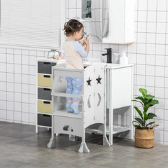 Gray Kids Solid Wood Step Stool Easy Folding Design