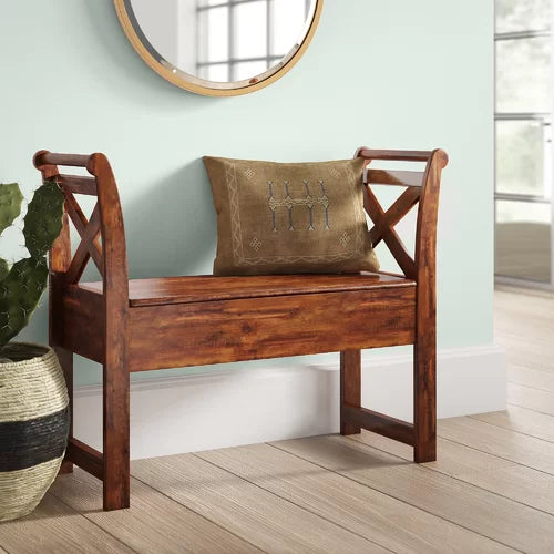 Storage Bench Solid Acacia Wood X-Shaped Design Perfect For Entryway