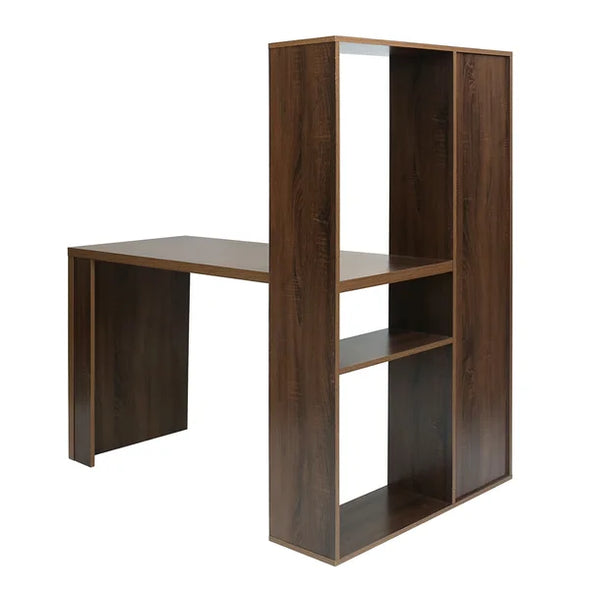 Walnut L-Shape Desk Computer Desk and Bookshelf Perfect for Space Saving