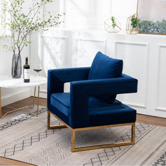 Lenola Contemporary Upholstered Accent Arm Chair - Blue Cut-Out Square Track Armrests and A Pillow Back that Lend A Look of Luxuriously Comfy