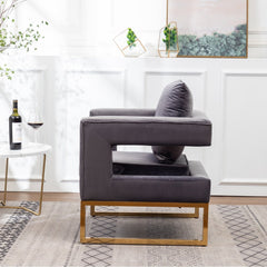 Contemporary Upholstered Accent Arm Chair - Grey Cut-Out Square Track Armrests and A Pillow Back that Lend A Look of Luxuriously Comfy