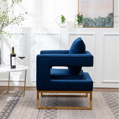 Lenola Contemporary Upholstered Accent Arm Chair - Blue Cut-Out Square Track Armrests and A Pillow Back that Lend A Look of Luxuriously Comfy