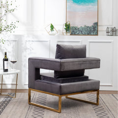 Contemporary Upholstered Accent Arm Chair - Grey Cut-Out Square Track Armrests and A Pillow Back that Lend A Look of Luxuriously Comfy