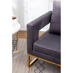 Contemporary Upholstered Accent Arm Chair - Grey Cut-Out Square Track Armrests and A Pillow Back that Lend A Look of Luxuriously Comfy