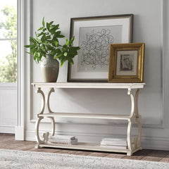 Antique White Elegant Livia 48'' Console Table Solid Wood