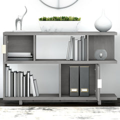 Geometric Bookcase from kathy ireland Home - Grey 4 Open Shelves 2 Small Storage Cabinets Each Tier Holds 50 lbs