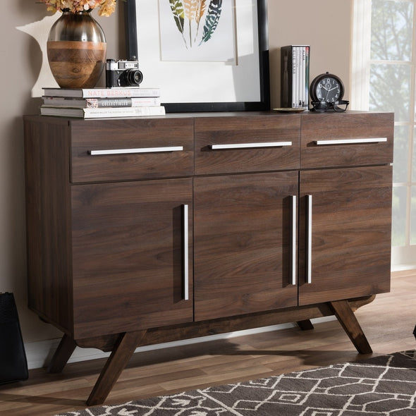 Varberg Mid-century Brown Sideboard Add Some Classic Storage to your Home Three Drawers and Three Cabinet Spaces with Doors