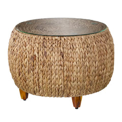 Brown Coffee Table Rattan/Wicker Tempered Glass Table Top Perefct for Living Room