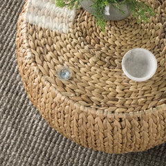 Brown Coffee Table Rattan/Wicker Tempered Glass Table Top Perefct for Living Room