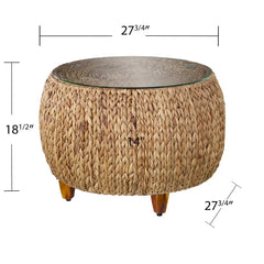 Brown Coffee Table Rattan/Wicker Tempered Glass Table Top Perefct for Living Room