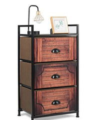 3 Drawer Fabric Dresser Storage Tower Nightstand Sturdy Steel