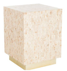 Beige/ Gold Rectangular Mosaic Side Table - 14.2" x 14.2" x 18.9"