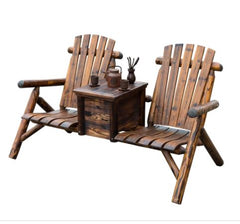 Wooden Outdoor Two Seat Adirondack Patio Chair with Ice Bucket