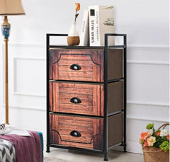 3 Drawer Fabric Dresser Storage Tower Nightstand Sturdy Steel