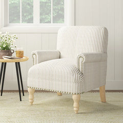 Beige White Naci 29.13'' Wide Armchair Carved Turned Legs in a Light Ash Colored Finish