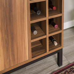 Teak Orion Bar Cabinet Crafted from Manufactured Wood Eight Bottle Wine Rack