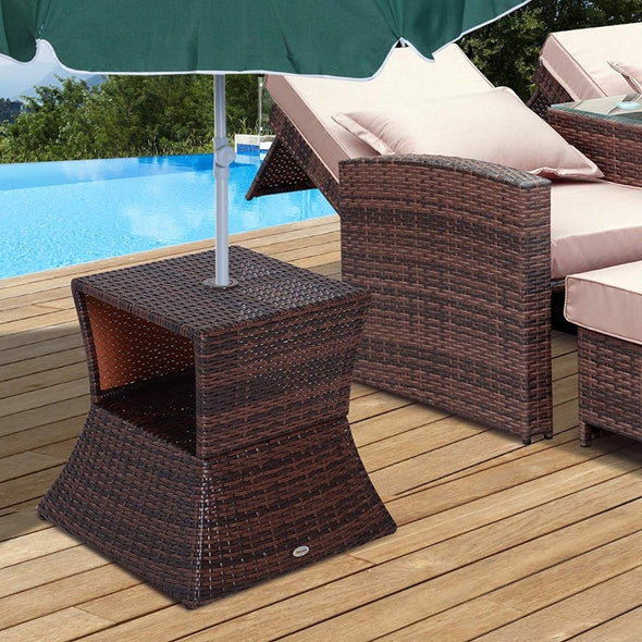 Wicker Rattan Outdoor Patio Side Table with Umbrella Hole - Perfect for your Patio, Poolside