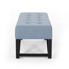 Light Blue Petrie Upholstered Bench Button Tufted Waffled Stitched