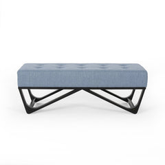 Light Blue Petrie Upholstered Bench Button Tufted Waffled Stitched