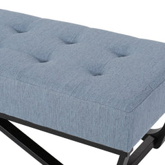 Light Blue Petrie Upholstered Bench Button Tufted Waffled Stitched