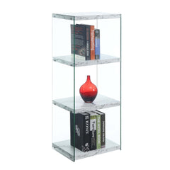 4-tier Wood and Glass Tower Bookcase - White Faux Marble Perfect Addition to your Home