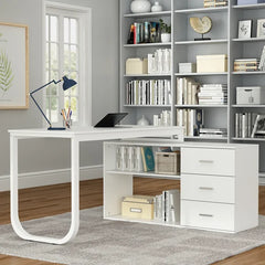 Reversible L Shaped Desk Perfectly for a Corner Space Open Storage Shelf