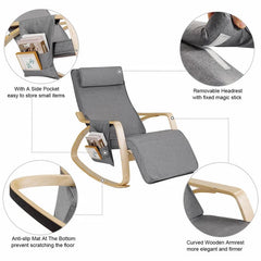 Rocking Chair Solid and Durable Curved Armrest Removable Cushion