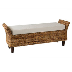 Roy Wicker Bench Natural Varied Patina of the Abaca is Paired with a Cotton-Blend Cushion that is Comfortable and Durable