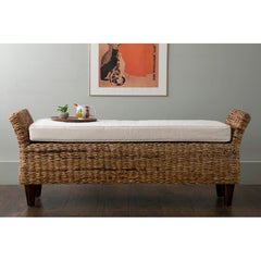 Roy Wicker Bench Natural Varied Patina of the Abaca is Paired with a Cotton-Blend Cushion that is Comfortable and Durable