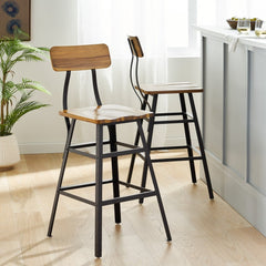 Set of 2 Acacia Wood Bar Stool 28-inch Laminated Acacia Wood Creates Stable Seats and Backs