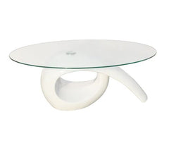 Coffee Table with Oval Glass Top High Gloss White Perfect for Living Room