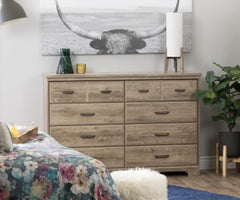 8 Drawer Double Dresser Versa Country Cottage - Weathered Oak