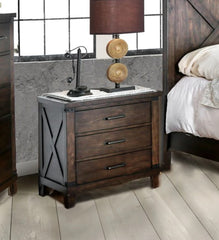 3 Drawer Nightstand Epona Rustic Dark Walnut