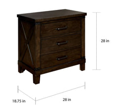 3 Drawer Nightstand Epona Rustic Dark Walnut