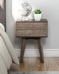 2 Drawer Light Charcoal Nightstand Mid-century Modern Flair