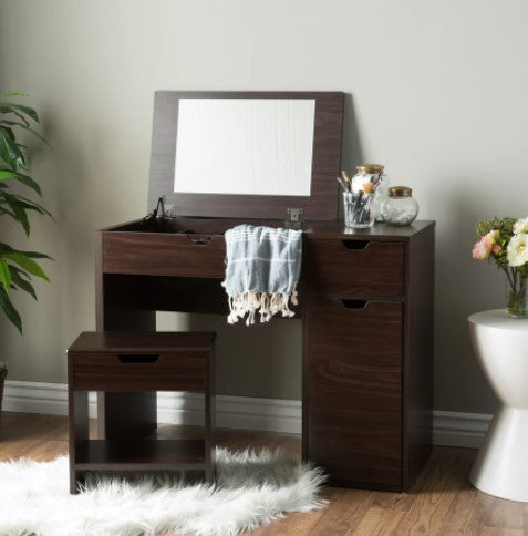 1 Dark Walnut Laurel Multi-storage Vanity Set