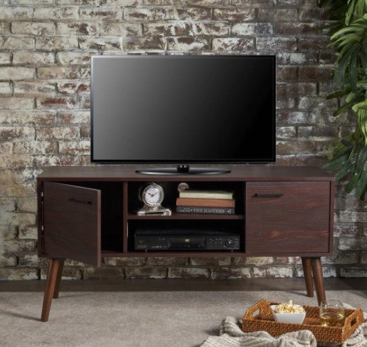 1 Mid Century Rustic Modern Wood TV Stand, Brown Media Center Balance