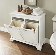 2 Lydia Linen Pull-open Compartments Hamper in White