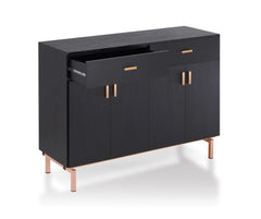 2 Drawer Mason Modern Black Buffet Ample Capacity for Dishes, Flatware and Wine Bottles