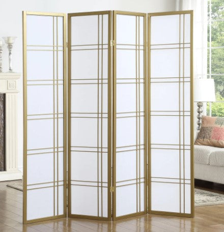 4 - panel Foldable Room Divider Screen White Wood and Paper