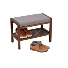 Solid Bamboo Padded Bench - Dark Brown Comfortable Padded Cushion Non-Scuff Nylon Footpads Supports 250 lbs. Ideal for Small Spaces