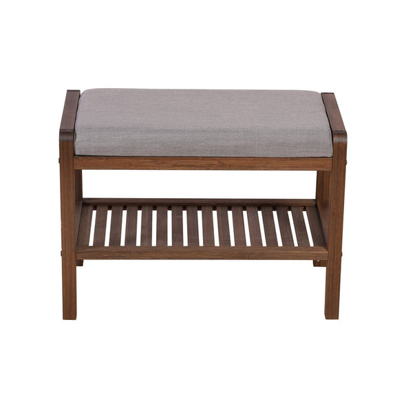 Solid Bamboo Padded Bench - Dark Brown Comfortable Padded Cushion Non-Scuff Nylon Footpads Supports 250 lbs. Ideal for Small Spaces