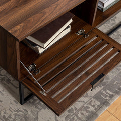 42-in. Slat Door Coffee Table - Dark Walnut Coffee Table, Complete with Fashionable Slat Doors 2 Drop-Down Slatted Doors 2 Open Storage Compartments