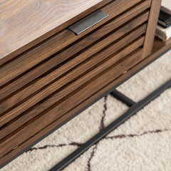 42-in. Slat Door Coffee Table - Dark Walnut Coffee Table, Complete with Fashionable Slat Doors 2 Drop-Down Slatted Doors 2 Open Storage Compartments