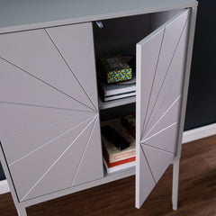 Contemporary Wood Cabinet - Gray Organize Sny Space with this Double-Door Storage Cabinet. Four Storage Cubbies