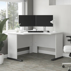 Studio A White Desk with Cable Management Contemporary Style