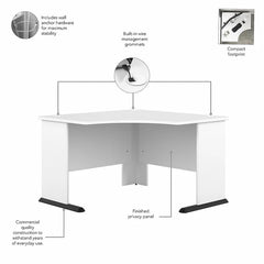 Studio A White Desk with Cable Management Contemporary Style