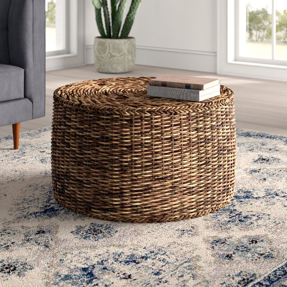 Tia Solid Coffee Table Round Frame is Wrapped in Rattan Abaca