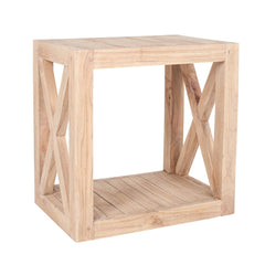 Unfinished Mindi Wood Open Cube Accent Table X Shaped Legs