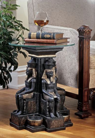 Ramses II Egyptian Table Glass Solid End Table